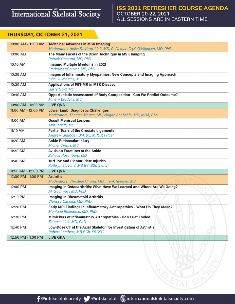 ISS 2021 Refresher Course Program International Skeletal Society